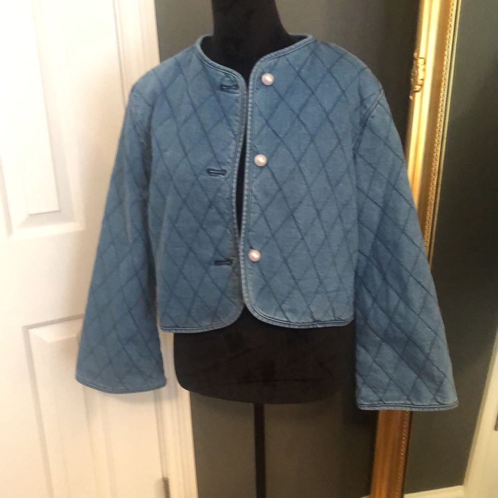 Kate Spade X Target Denim Blue Quilted Women's Jacket Pearl Buttons - Picture 5 of 8
